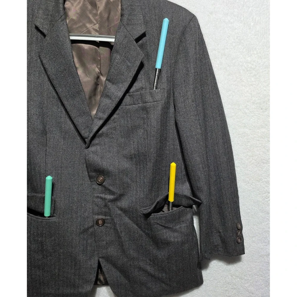 Vintage SASSON Mens Gray Herringbone Blazer Jacket Size S 37 Wool Blend - Picture 4 of 15